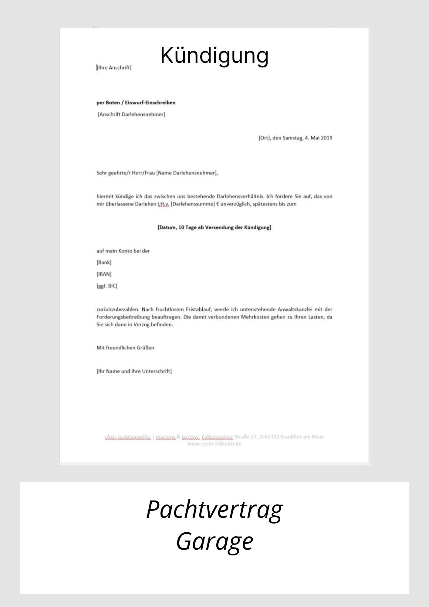 Kündigung Pachtvertrag Garage